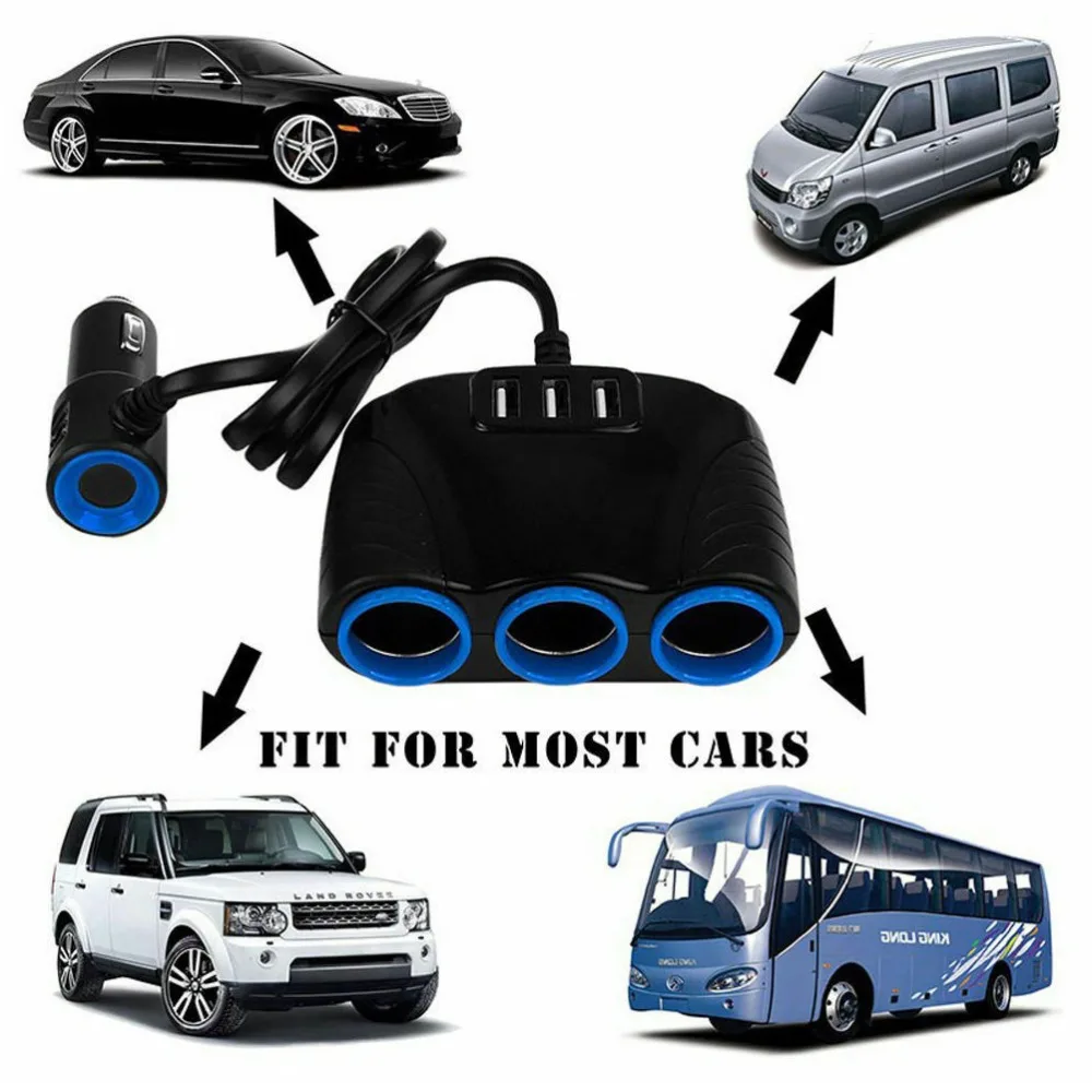 Universal Chargers 3 Ways Car Auto Cigarette Lighter Socket Splitter Power Adapter LED Light 120W 5V 3.1A Dual USB Charger | Электроника