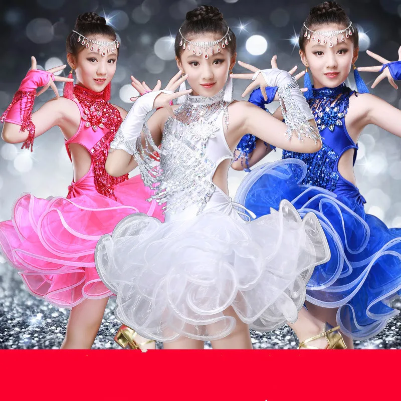 

Юбка для латиноамериканских танцев для девочек, стильный Детский костюм для выступлений с кисточками и блестками, для выступлений