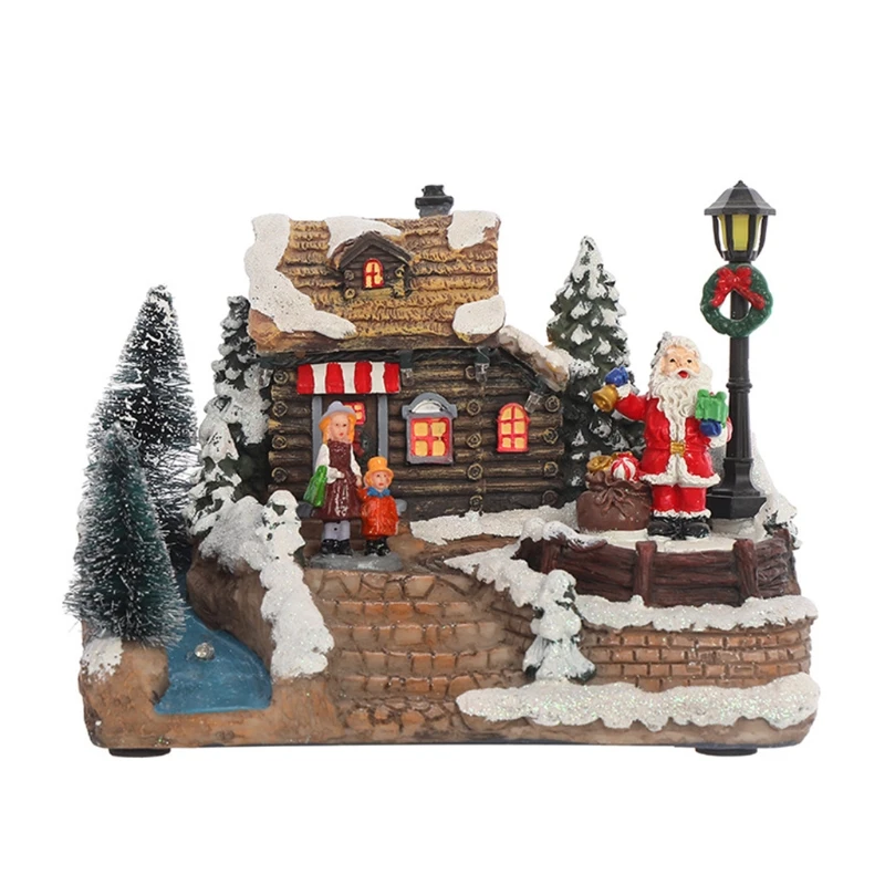 

Рождественский деревенский дом светодиодный Снежный дом вращающийся Санта музыкальный деревенский пейзаж Рождественское украшение