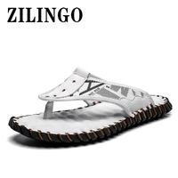 summer mens slippers leather men flip flops fashion non slip beach slippers outdoor sandals casual shoes zapatos de hombre 39 48