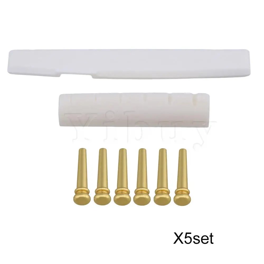 

Yibuy Folk Guitar Bridge Saddle Nut & Bridge Pin for 6 Strings Guitar Set of 5