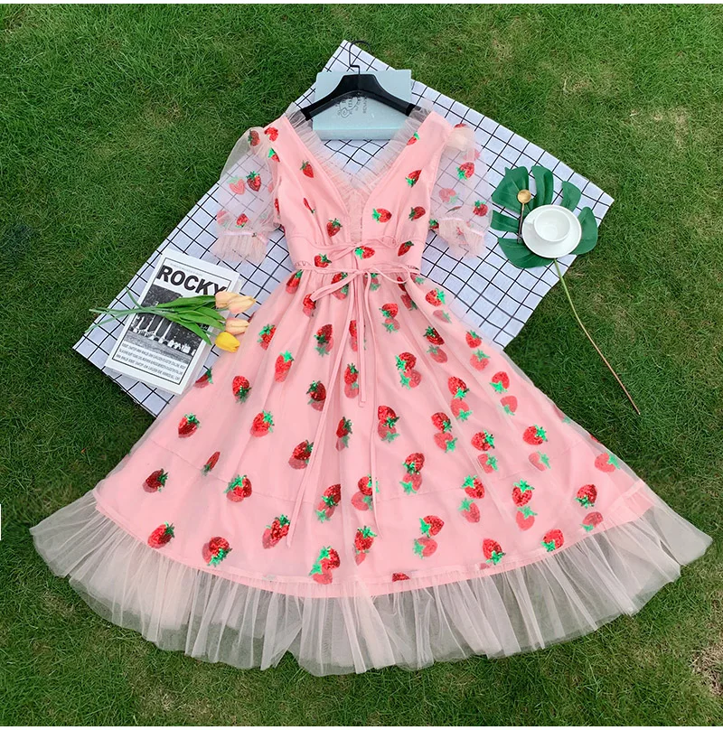 Женское винтажное платье с блестками Сетчатое пышными рукавами и вышивкой