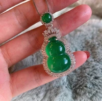 qtt luxury gourd green lab emerald stones simulation diamonds pendant necklaces for women silver choker jewelry party gift