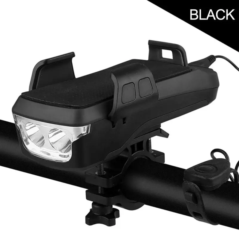 

T6 Bicycle mobile phone holder with horn headlight 4-in-1 multifunctional bicycle light with charging treasure USB Front Light
