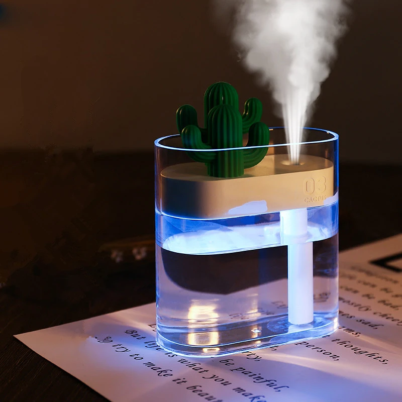 

160ML Ultrasonic Air Humidifier Clear Cactus Color Light USB Essential Oil Diffuser Car Purifier Aroma Diffusor Anion Mist Maker