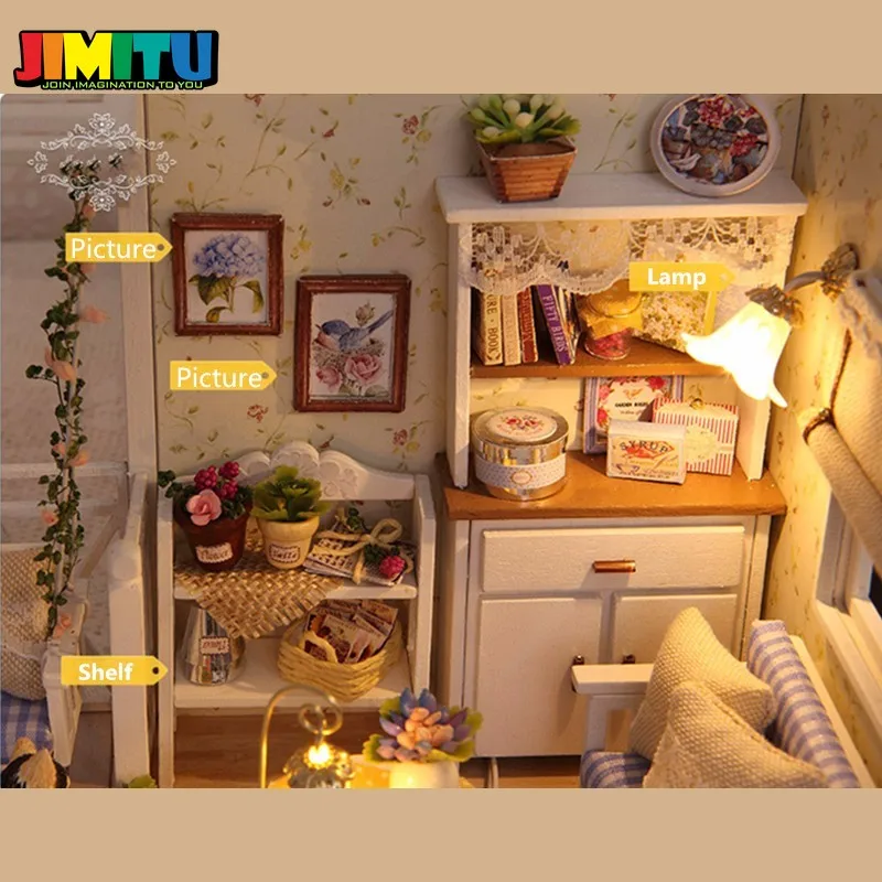 JIMITU cuterom 1/24 кукольный домик миниатюрный DIY набор светодиодный светильник крышка