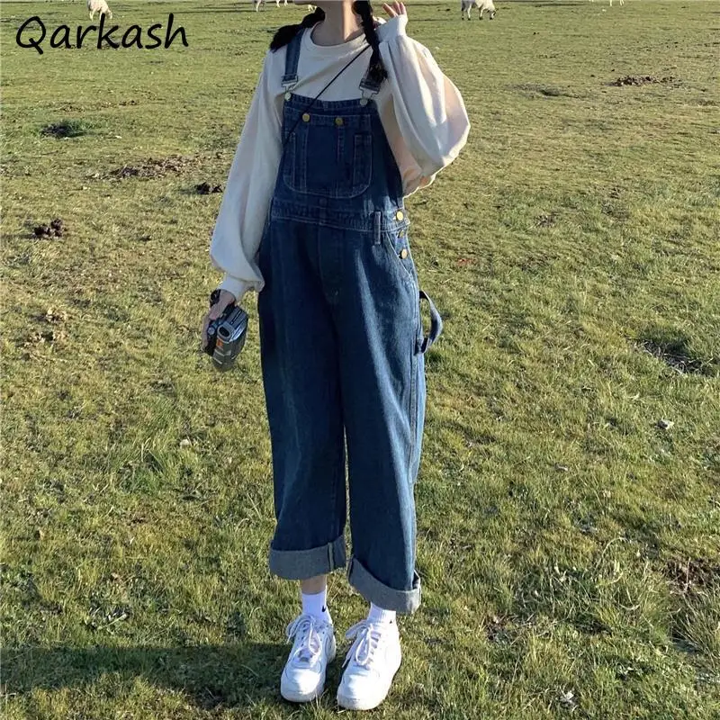 Denim Jumpsuits Women High Street Elegant Lady New Hot Sale Blue Fashion 2021 Overall Solid Basic Overalls BF Chic College Daily