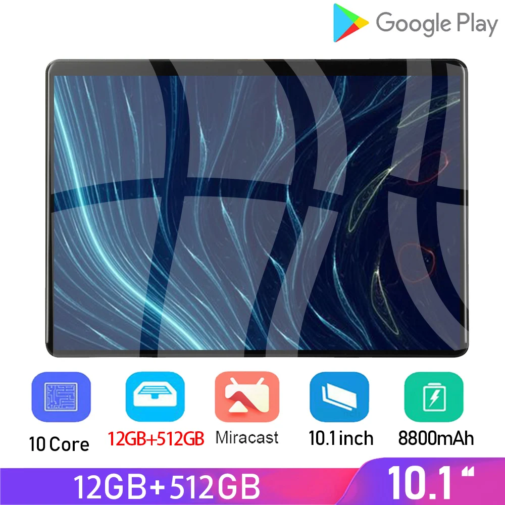 Global 10.1 Inch Pad 8800mAh Tablette WIFI GPS Dual Card 12G RAM 512G ROM 13MP Camera Google Play WPS Office 10 Core Tablet PC