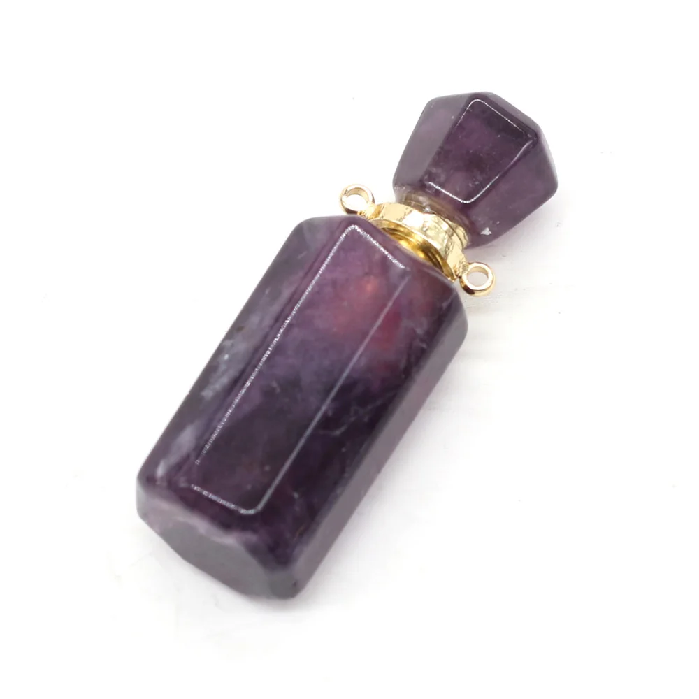 

Natural Stone Perfume Bottle Essential Oil Diffuser Connectors Pendant Charm Amethysts Fit Necklace for Women Gifts Size 15x38mm