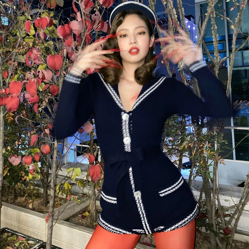 

kpop Korean Celebrity Winter New Sexy Single-breasted Warm Lace-Up Sweaters Women Loose Wild Lapel Cardigan Knitted Outerwear