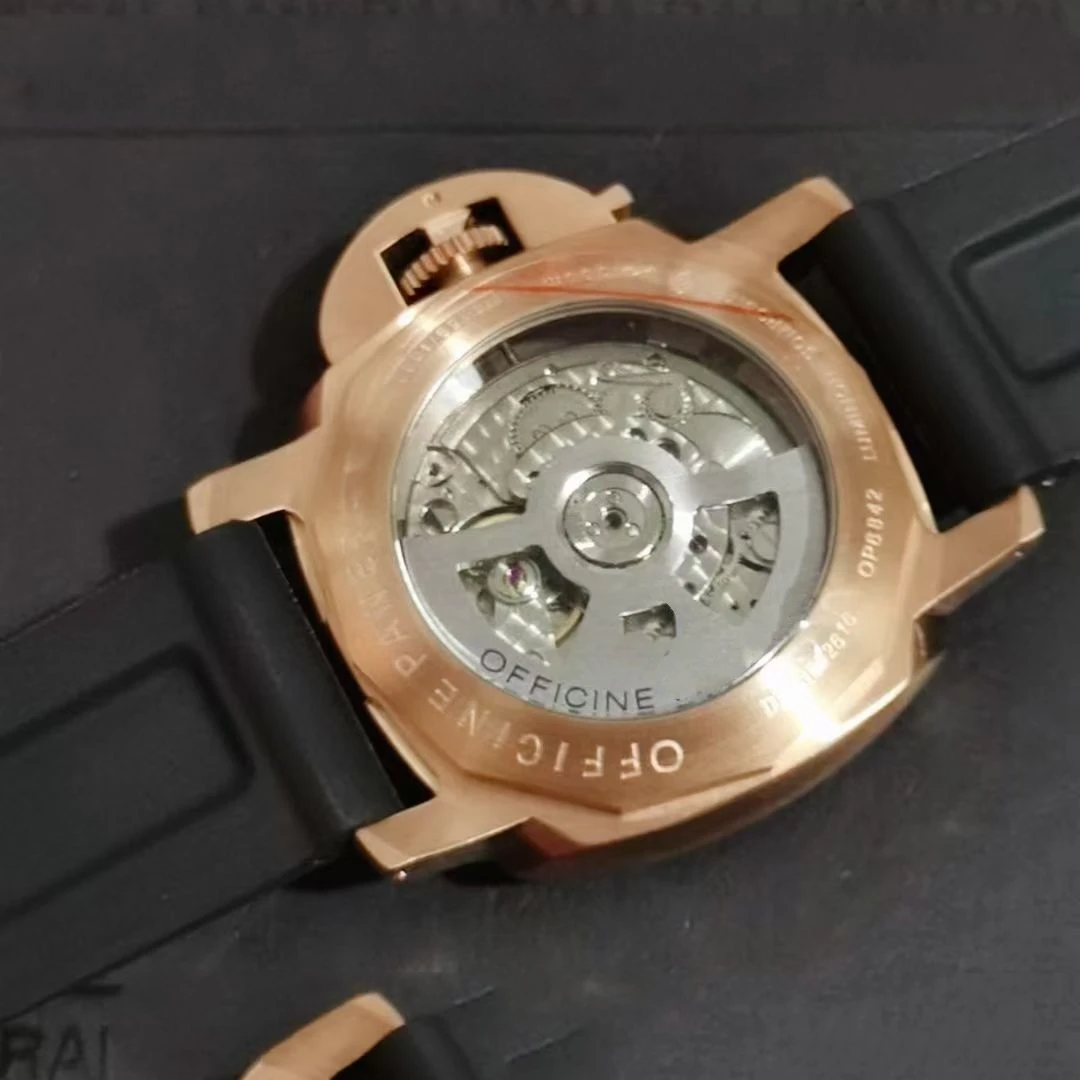 

Luxury New Men Automatic Mechanical Rose Gold GMT 1950 3 Days Stainless Steel Luminous Black Rubber Watch 44mm