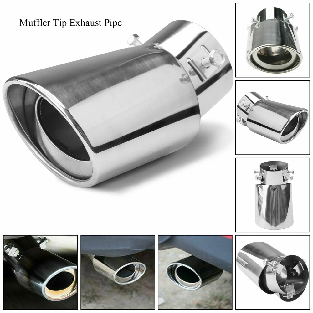 

Universal Car Exhaust Pipe Tip Rear Tail Throat Muffler Stainless Steel Round Accessories Silver