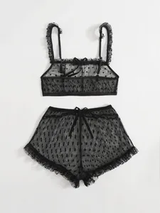 Сексуальное женское нижнее белье, Комплект эротического нижнего белья в горошек, сетчатый сексуальный комплект нижнего белья, американская одежда