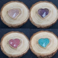 natural stone double hole pendant color heart shaped faceted amethyst pink crystal pendant making jewelry supplies diy necklace