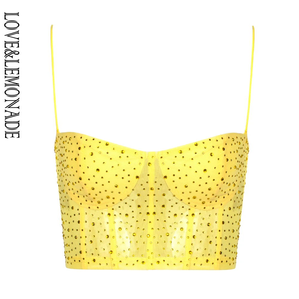 Женский топ труба LOVE & LEMONADE желтый сетчатый прозрачный модель LM90150|Топы| |