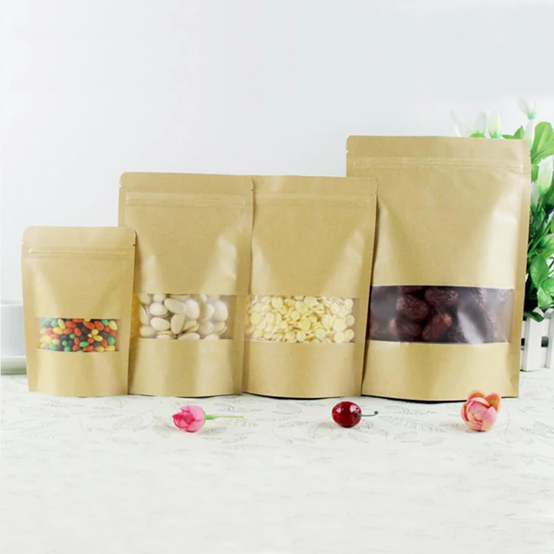 Толстые пакеты из крафт-бумаги 100 шт. многоразовые герметичные с замком на молнии