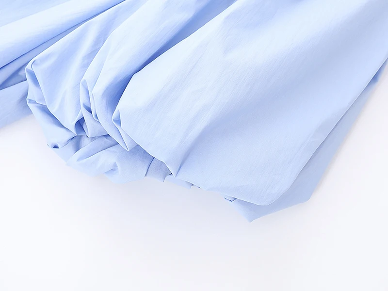 

[EAM] Women Blue Big Size Diamond Blouse New Lapel Three Quarter Puff Sleeve Loose Fit Shirt Fashion Spring Summer 2021 1DD7429