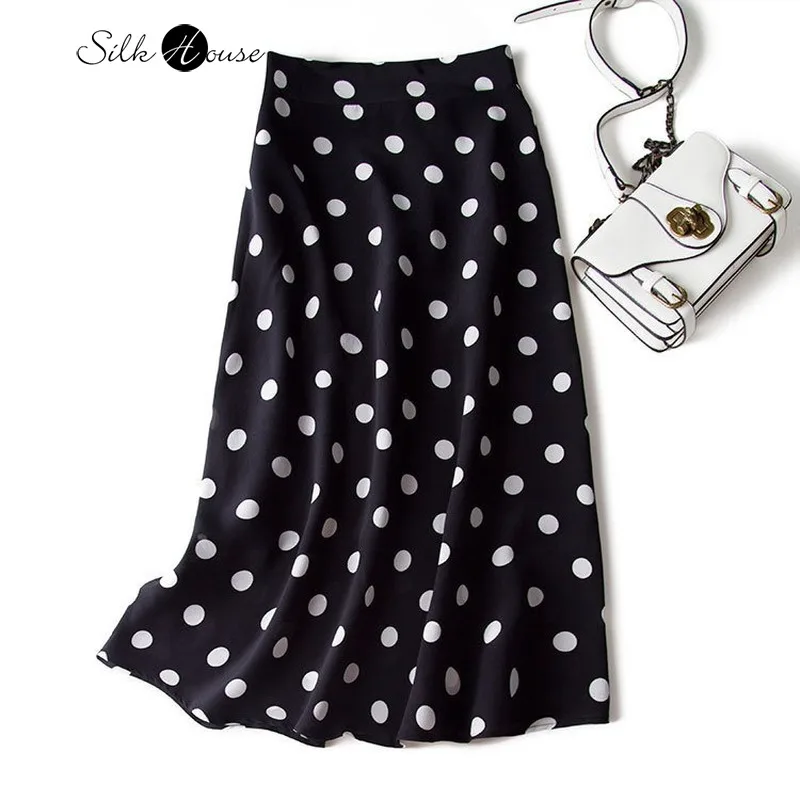 Новинка 2020 французское шелковое платье-трапеция в горошек офисное платье