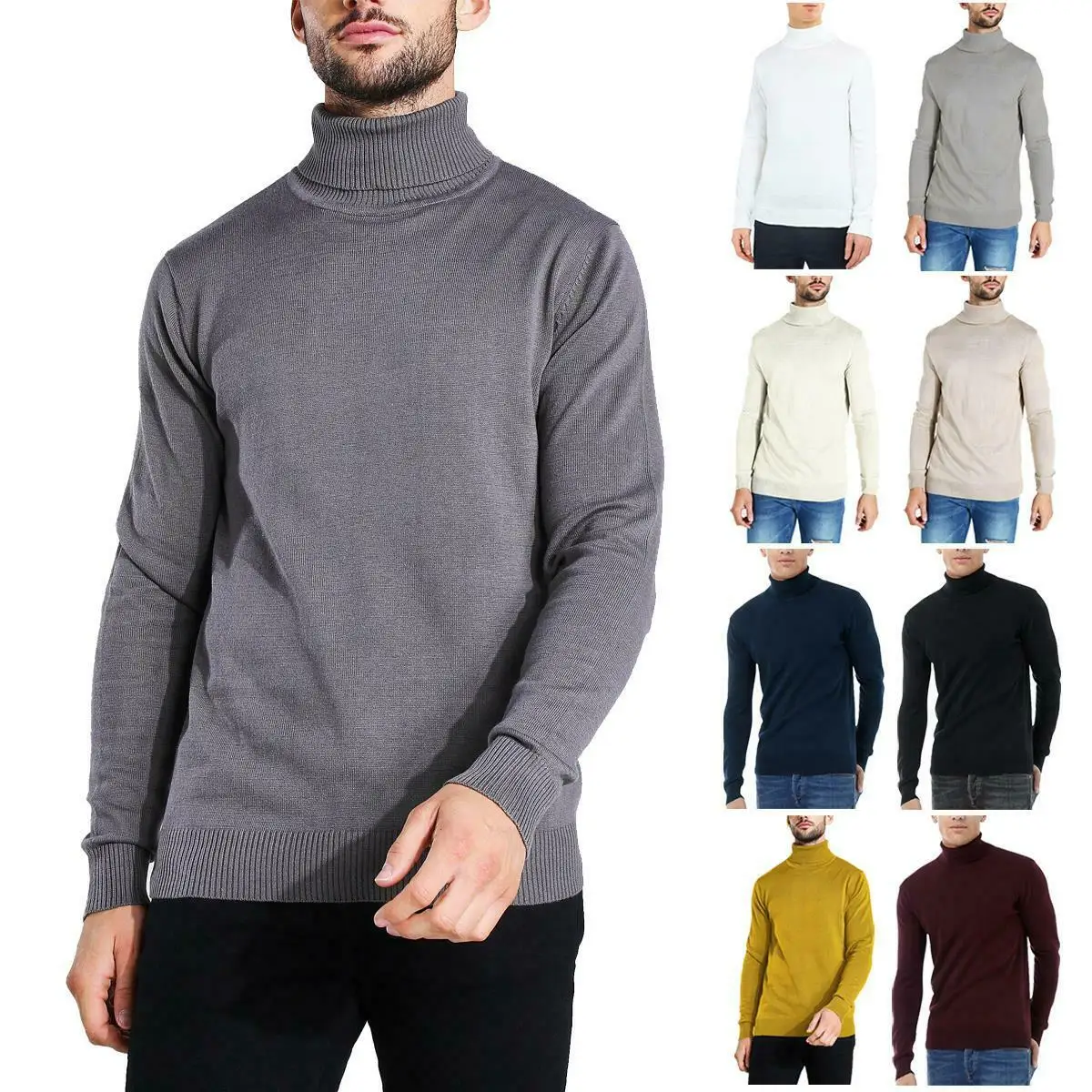 

Mens Knitted Turtle Polo Roll Neck Jumper Casual Winter Warm Sweater Pullover