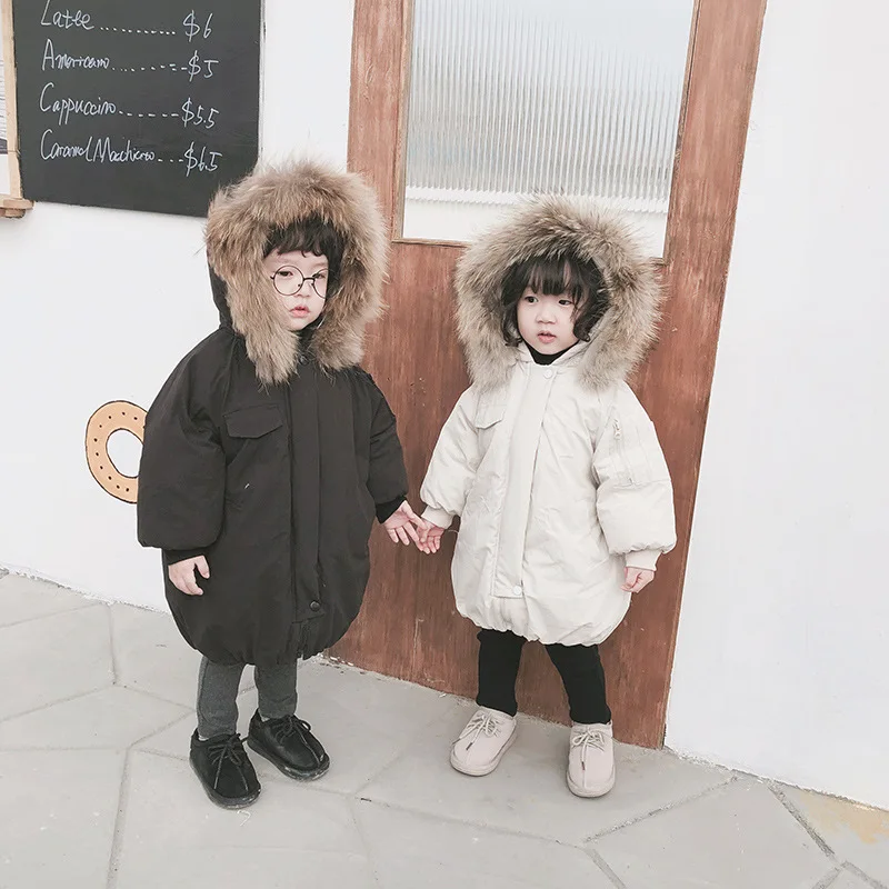 Новые зимние детские длинные парки в ковбойском стиле куртка на подкладке с большим кроличьим мехом и воротником для маленьких мальчиков и девочек детская верхняя одежда, джинсовое пальто От 2 до 10 лет