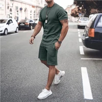 2021 casual o neck short sleeve tops and drawstring shorts sportswear summer male suits fashion piece set for men streetwear