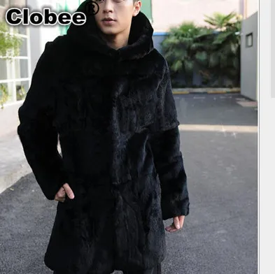 2019 размера плюс XXXL с капюшоном толстое меховое мужское длинное черное Норковое