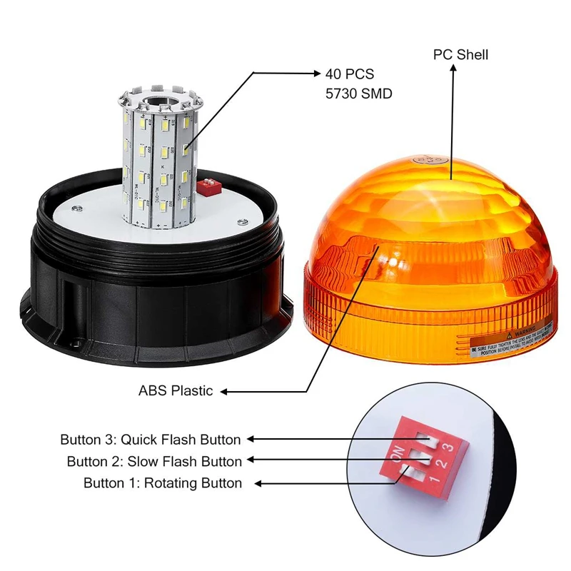 

12V-24V Magnetic Roof 40 LED Rotating Flashing Beacon Light Flexible Warning Light Emergency Lamp Tractor Truck SUV Boat