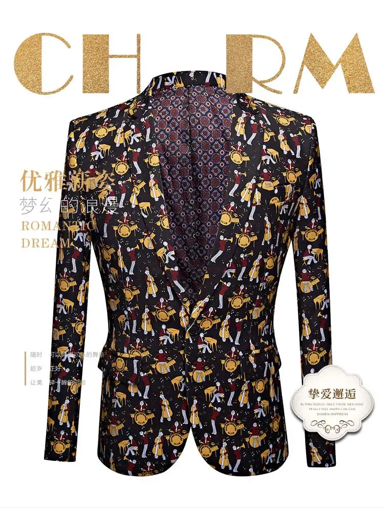 Костюмы для мужчин модный бутик печати мужской костюм Slim Fit Двухсекционный мужской формальные деловые случайные костюмы