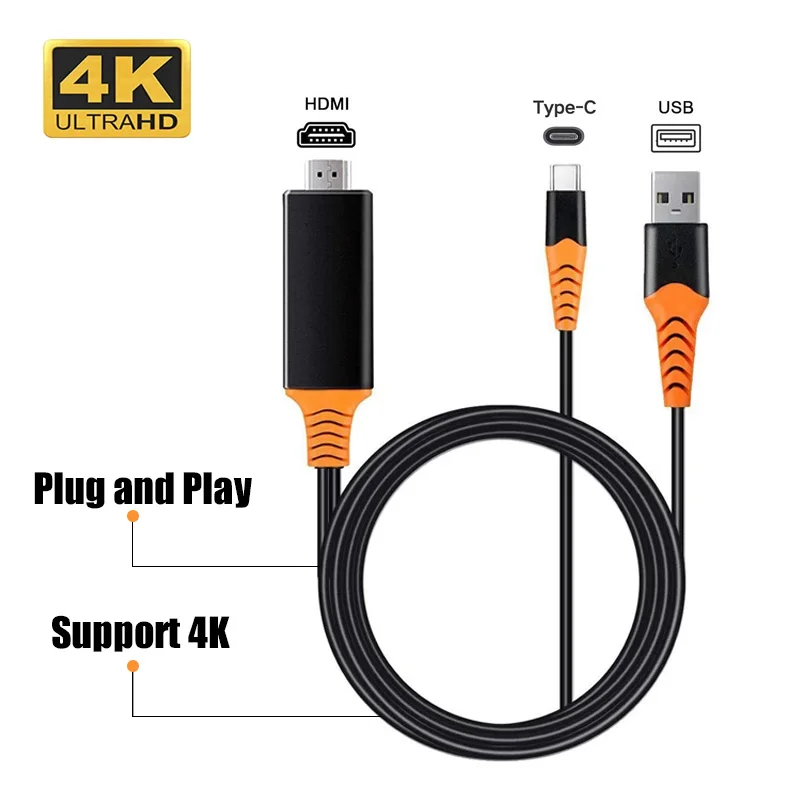 Кабель Переходник USB C на HDMI кабель 4k типа 4K 60 Гц Тип портом Thunderbolt 3 для Samsung Huawei P30 Pro