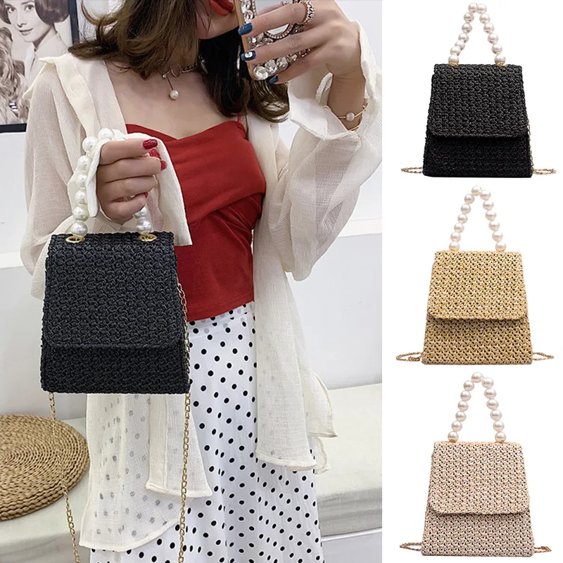 

Women Ladies Shoulder Crossbody Bag Straw Woven Portable for Summer Beach Travel -OPK