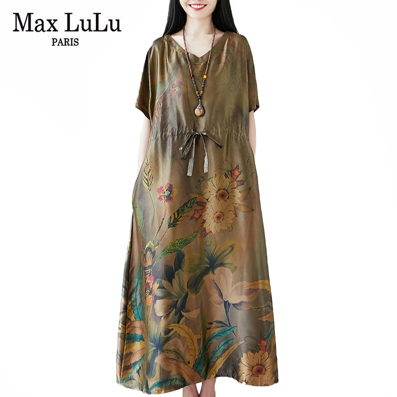 Платье макси Лулу в китайском стиле женское длинное с V-образным вырезом