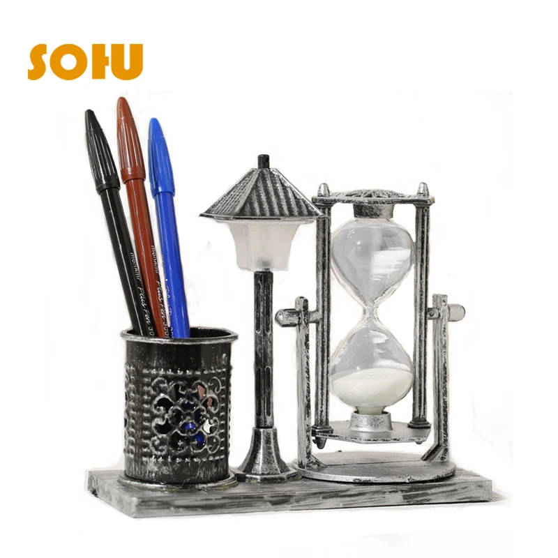

SOHU Pen Holder Creative Antique Quicksand Street Lamp Pen Holder Student Gift White Hourglass Color Changing Night Light Orname