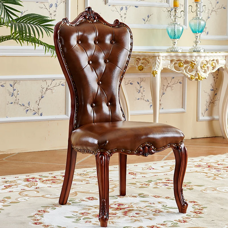 

European solid wood modern dining room chair home usage dining chair backrest stool simple leather art dining chair lounge chair