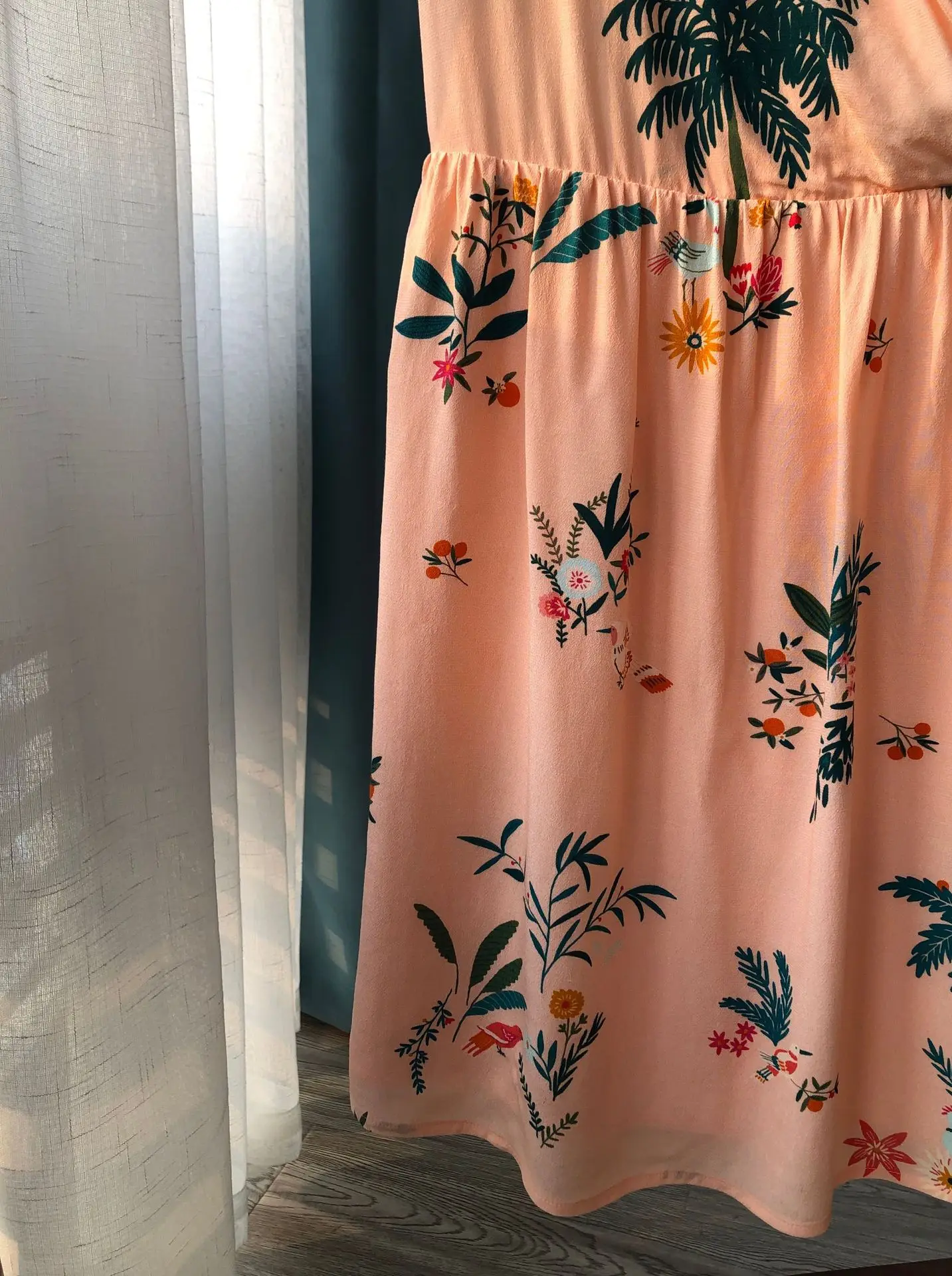 

Women Short Sleeve Coconut Tree Print Knee-Length Dress Casual Soft Holiday Dress 2020 Spring Summer