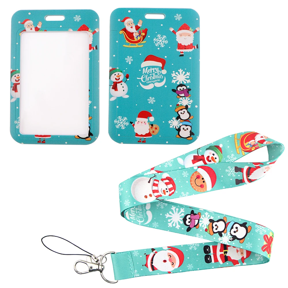 

FD0921 New Santa Claus Lanyard Snowman Penguin Christmas ID Card Holder USB Badge Holder Phone Straps DIY Keychains Hang Rope