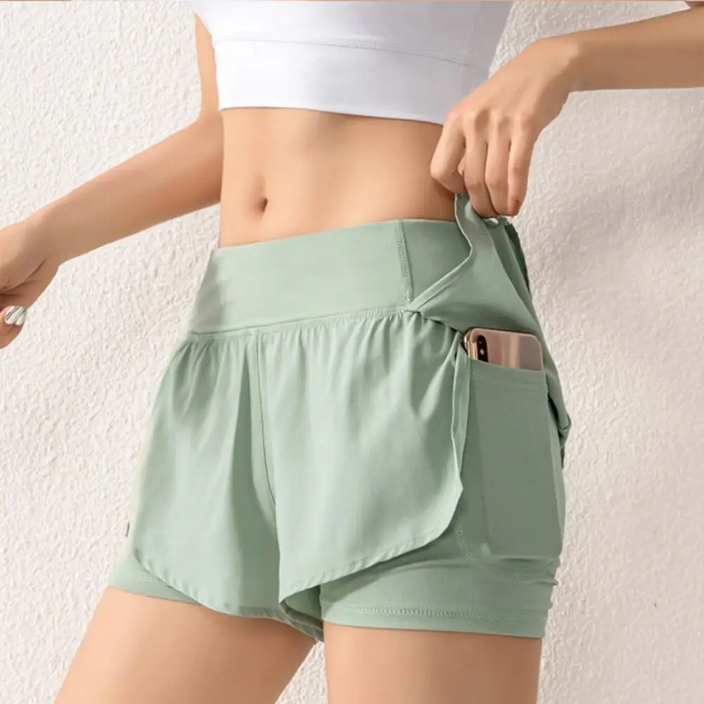 

Женские шорты 2 в 1, шорты для бега с оборками и ягодицами, быстросохнущая поддельная юбка, сексуальные шорты для тренировок в тренажерном за...