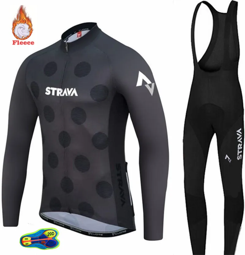 Зима strava Команда с длинным рукавом Велоспорт Джерси велосипед брюки набор Мужские Ropa Ciclismo тепловой флис Би Велоспорт 20D гель pad