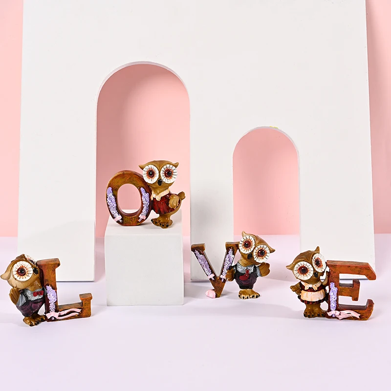 Статуя Совы набор из 4 букв любовь животные искусственная маленькая полимерная