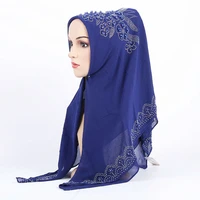 luxury pearl chiffon muslim scarf women hijab solid color arab headscarf with drill instant shawl hijabs femme foulard hoofddoek