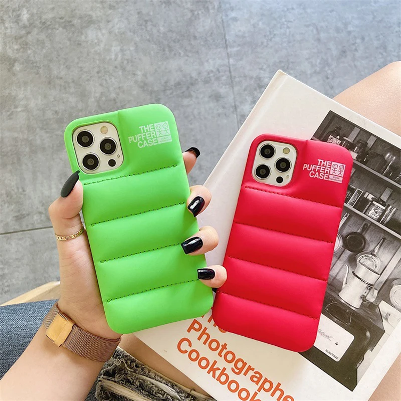 

Down Jacket Phone Case For 13 12 11 Pro Max 12 Mini X XS XR 7 8 Plus SE 2020 Soft Silicone Puffer Anti-fall Case Cover