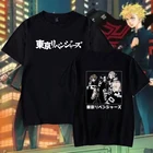 Футболка мужская с японским аниме принтом Токийский манга, черный топ с коротким рукавом в стиле Харадзюку, летняя одежда