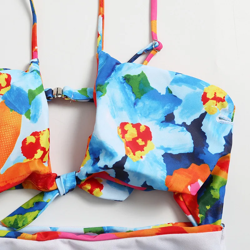 Женский винтажный слитный купальник бикини большого размера с цветочным принтом