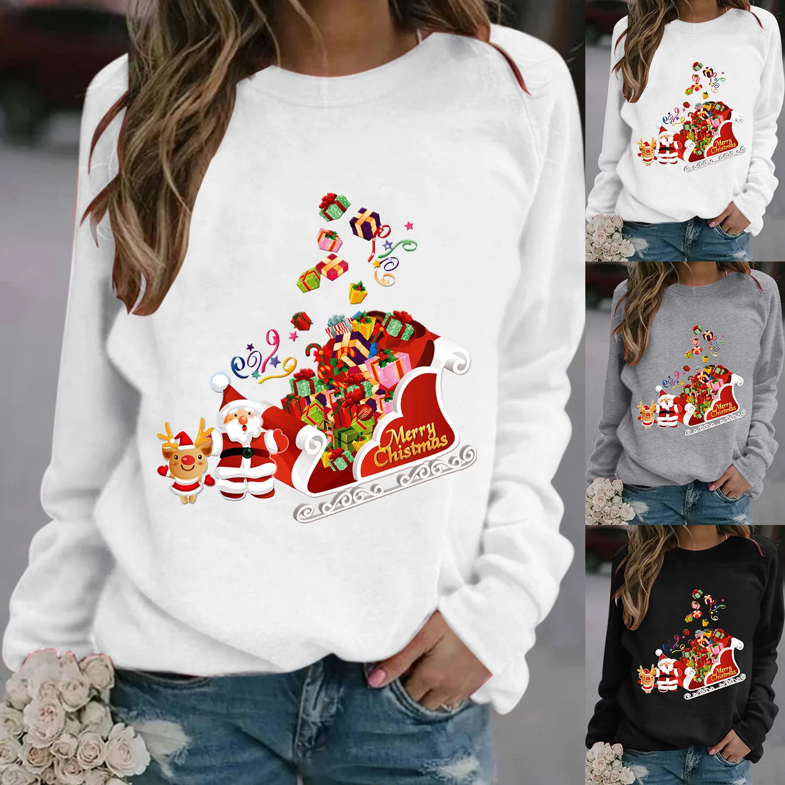 

Women's Merry Chirstmas Print Outwear Tops Long-sleeved Sweatshirt Casual Blouse Soft And Temperament Pullover