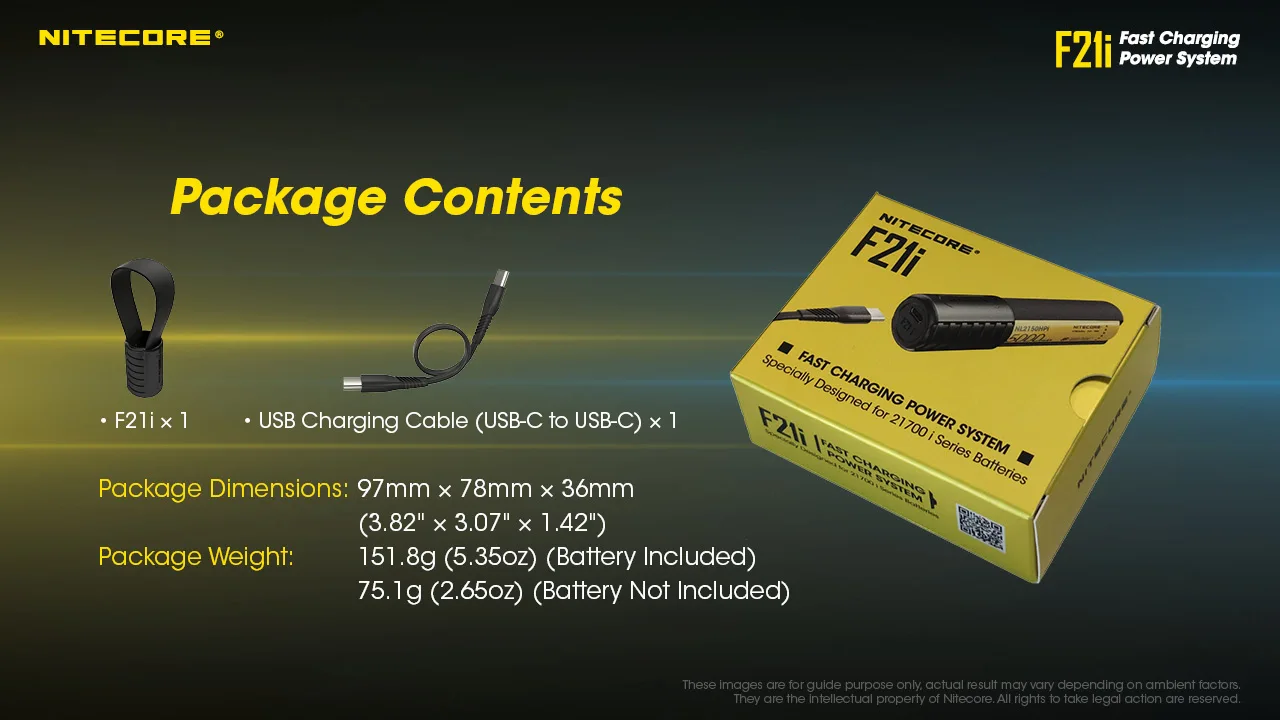 

NITECORE F21i 18W Fast Charge 2-in-1 Battery Charger Power Bank Portable EDC for 21700 i Series Battery, USB-C Charging Cable