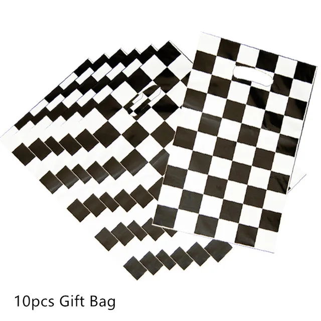 10pcs Gift Bag Черно-белые клетчатые вечерние одноразовые столовые приборы автомобили Гоночный флаг настольные чашки игры решетки вечерние и свадебные декоративные детские игрушки - Цвет: 10pcs Gift Bag