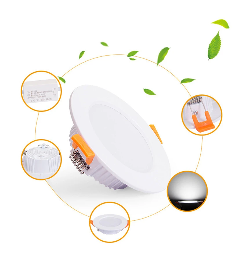 Светодиодный вниз светильник 220V LED пятно света светодиодный вниз светильник с регулируемой яркостью, 3 Вт, 5 Вт, 7 Вт, 9 Вт, 12 Вт светодиодные утопленный ультратонкое естественное освещение CRI> 80 светодиодный потолочный светильник светодиодный-лампа с плафоном