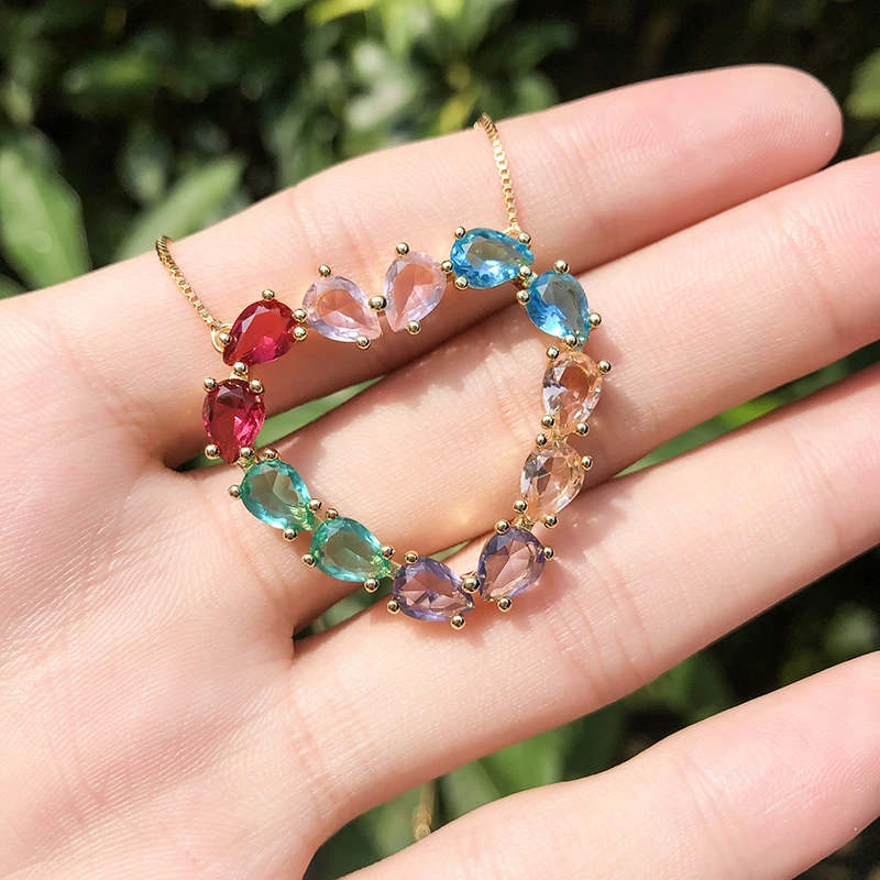 Ожерелье женское медное с кулоном в форме сердца 3 цвета фианитом ААА 2021 |