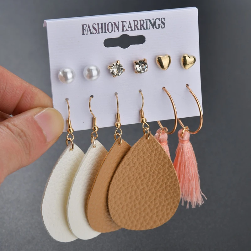 

YADA Fashion Faux Leather Leaf Earring Set Statement Tassel Handmade Earring For Women Jewelry Teardrop Dangle Earrings ER200016