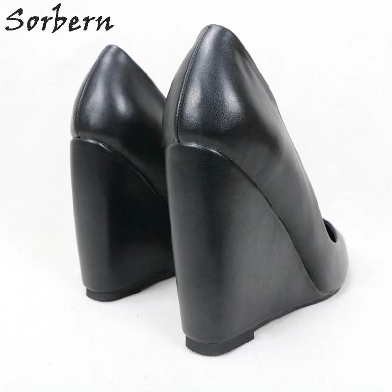 Sorbern/черные женские туфли-лодочки с острым носком; слипоны на танкетке; Высокий каблук; Размер 14; женская обувь на каблуке; модная женская обувь; слипоны на заказ
