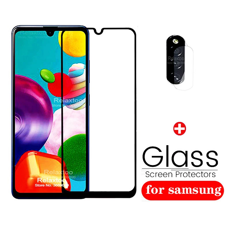 2-in-1 A71 A51 2019 Protective Glass a41 camera lens for samsung a71 51 screen protector tempered glass full cover film | Мобильные